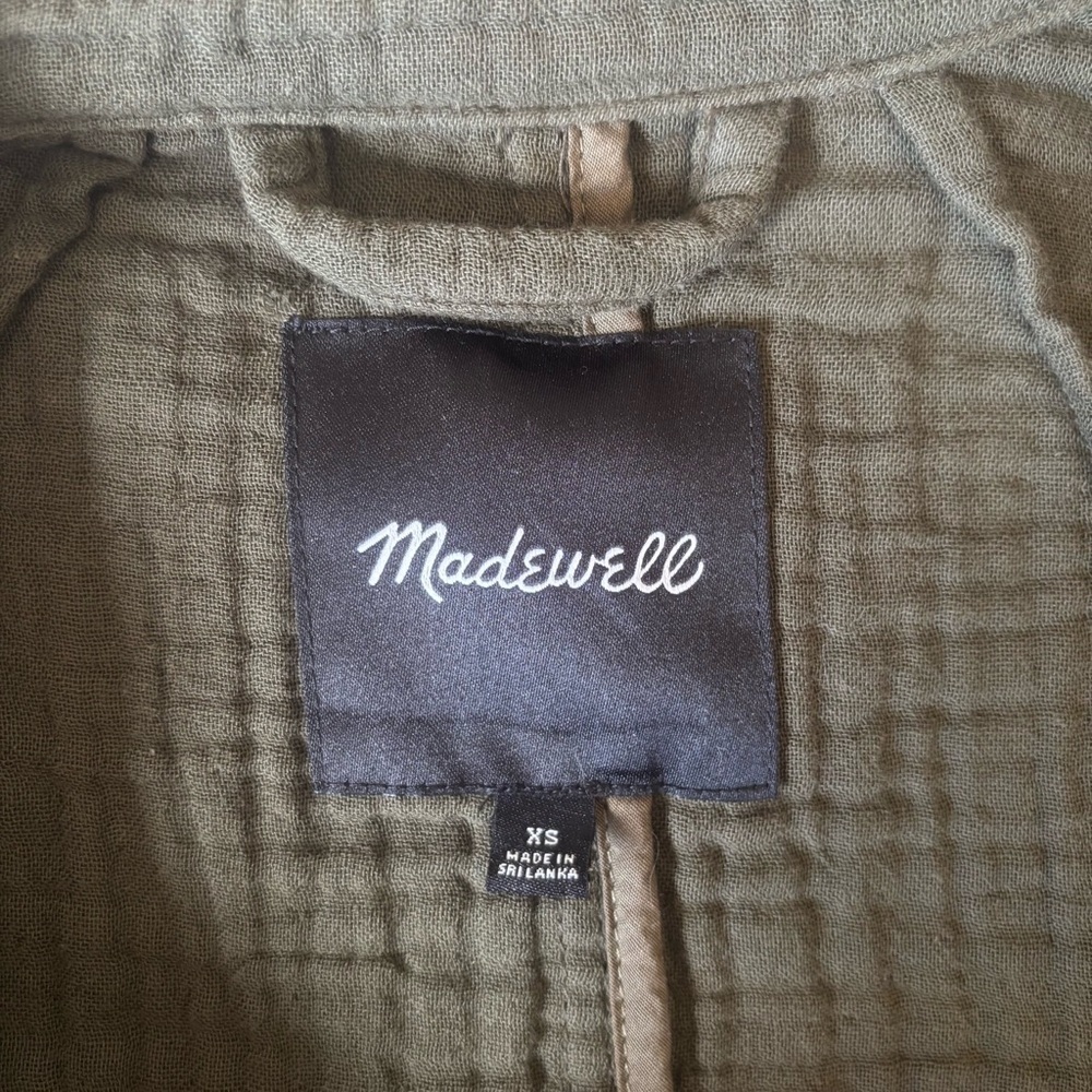 Madewell Gauze Crinkle Blazer Jacket Size XS Olive Green 100% Cotton - Picture 3 of 13